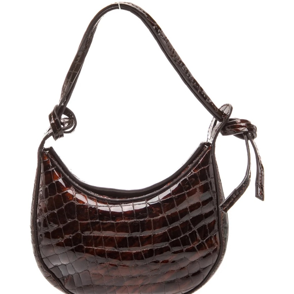 Reformation Rosetta Mini Croc-Embossed Shoulder Bag in Dark Brown with dustbag